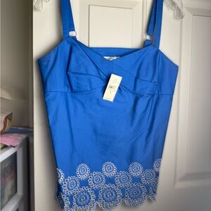 New with tag LOFT blue sleeveless cami top with white eyelet hem - size 4